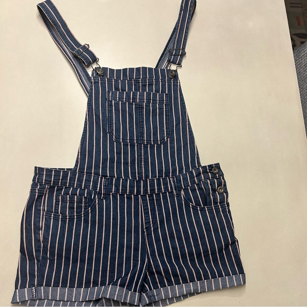 Others Follow Blue and White Striped Overalls Romper - Picture 5 of 8